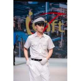 BD-MO-122  Customized driver uniform model display design Golden button short sleeve shirt Soft and light driver uniform store BD-MO-122  Customized driver uniform model display design Golden button short sleeve shirt Soft and light driver uniform store
